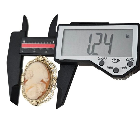 Symmetalic Sterling 12K Gold Shell Carved Cameo Brooch Pendant, Signed - Picture 9 of 11